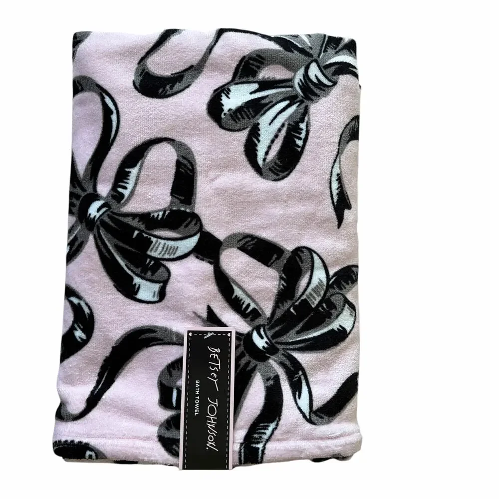 3pc Betsey Johnson BALLET BOWS Towel Set 2 Bath 1 Hand Pink & Black NEW